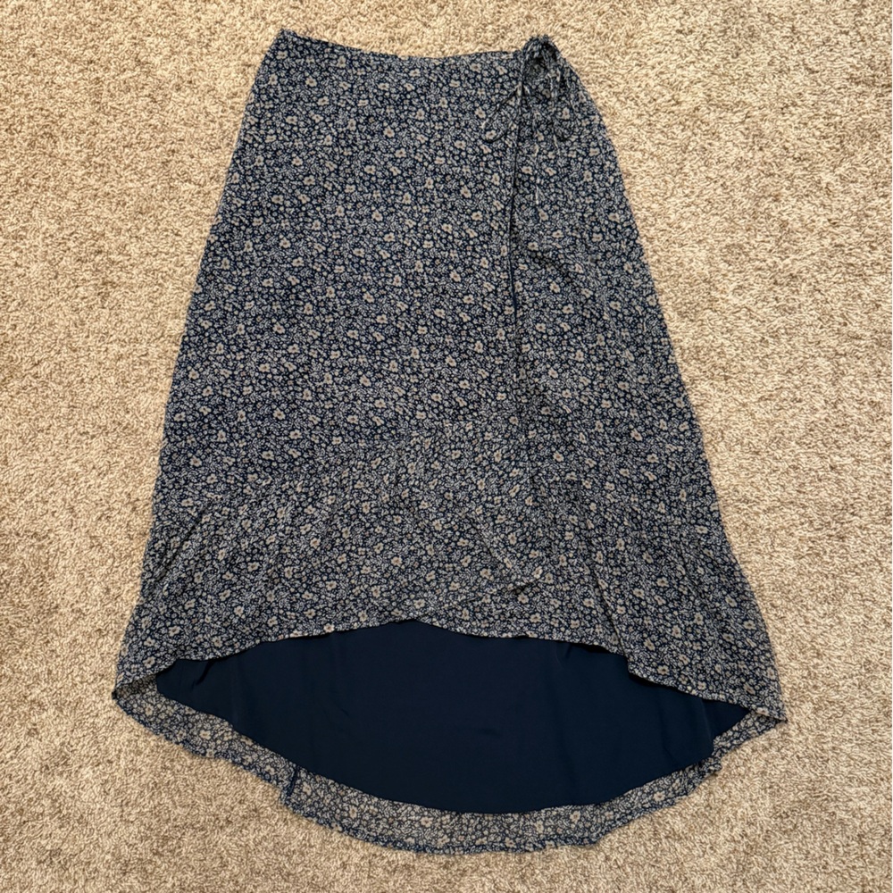 Abercrombie & Fitch Navy Floral Midi Skirt